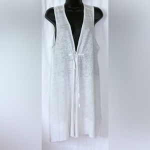 Eileen Fisher White Linen Tie Front Knee Length Vest Size XS/S